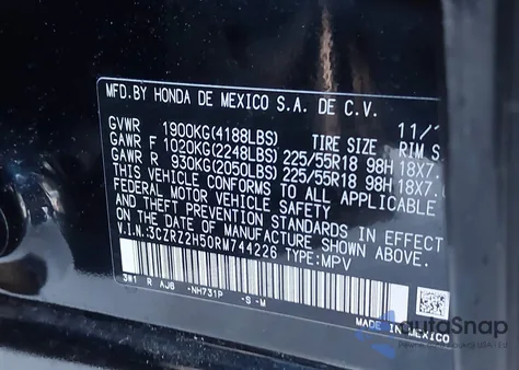 2024 Honda Hr-V Awd Sport/Awd Sport W/O Bsi from USA, damaged, VIN 3CZRZ2H50RM744226